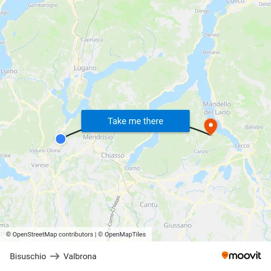 Bisuschio to Valbrona map
