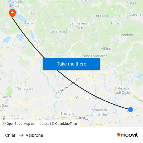 Chiari to Valbrona map
