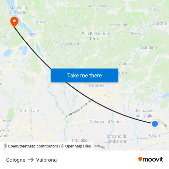 Cologne to Valbrona map