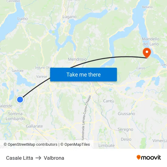 Casale Litta to Valbrona map