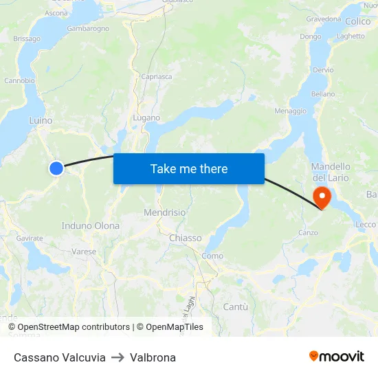 Cassano Valcuvia to Valbrona map