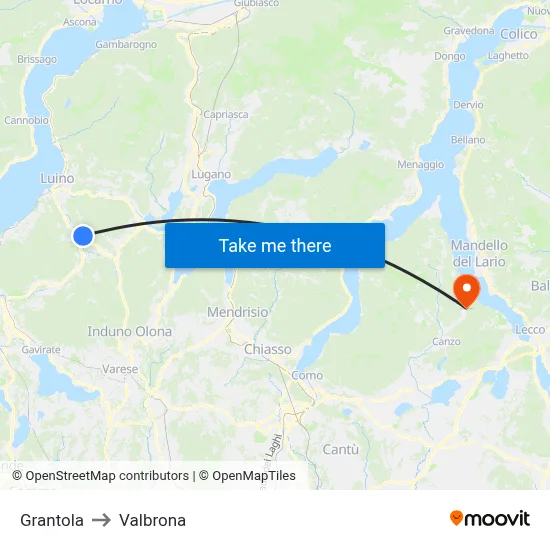 Grantola to Valbrona map