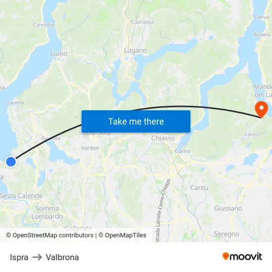 Ispra to Valbrona map