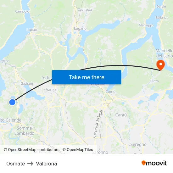 Osmate to Valbrona map