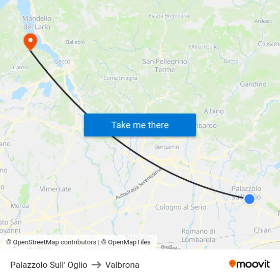 Palazzolo Sull' Oglio to Valbrona map