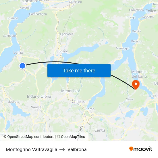 Montegrino Valtravaglia to Valbrona map