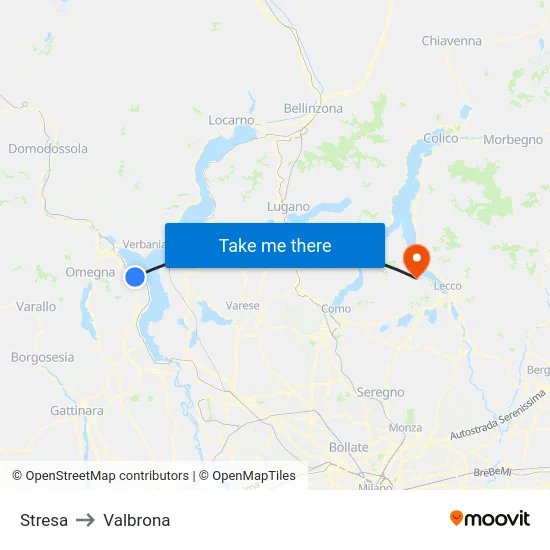 Stresa to Valbrona map