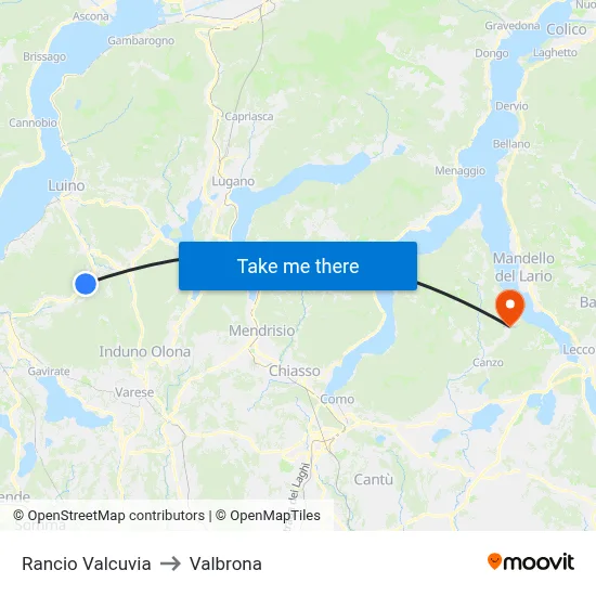 Rancio Valcuvia to Valbrona map