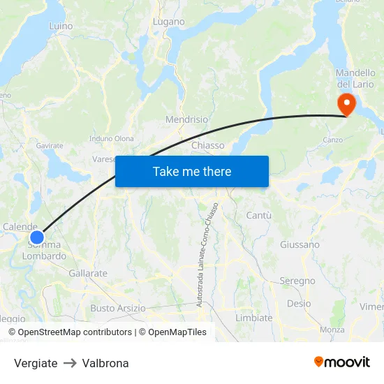 Vergiate to Valbrona map
