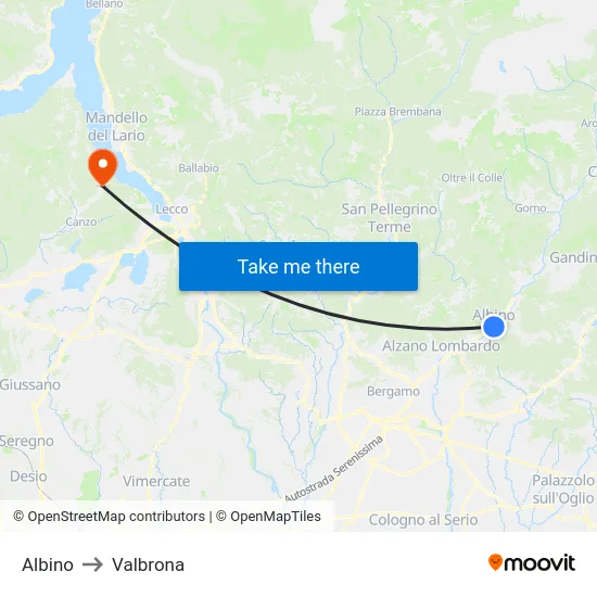 Albino to Valbrona map