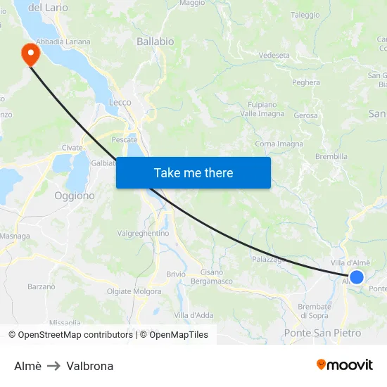 Almè to Valbrona map