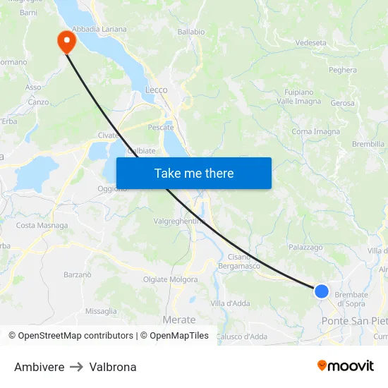 Ambivere to Valbrona map