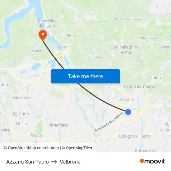 Azzano San Paolo to Valbrona map