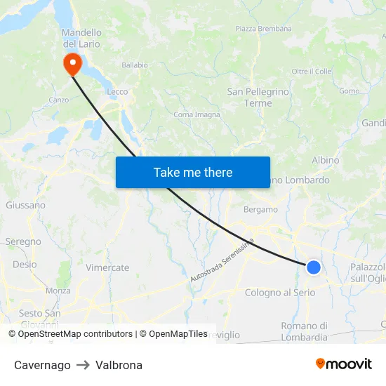 Cavernago to Valbrona map
