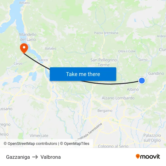 Gazzaniga to Valbrona map