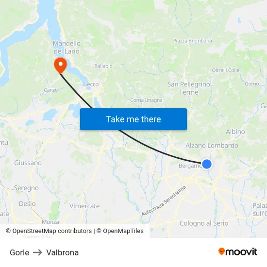 Gorle to Valbrona map