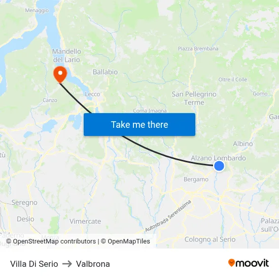 Villa di Serio to Valbrona map