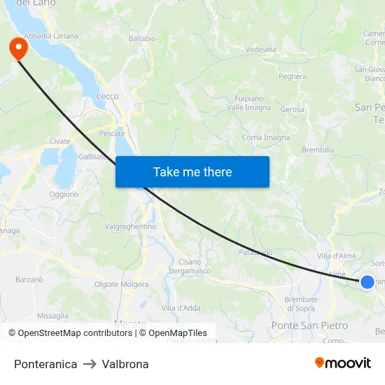 Ponteranica to Valbrona map
