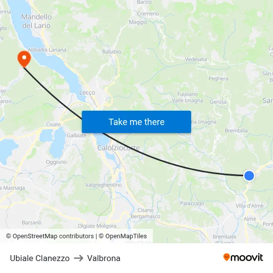 Ubiale Clanezzo to Valbrona map