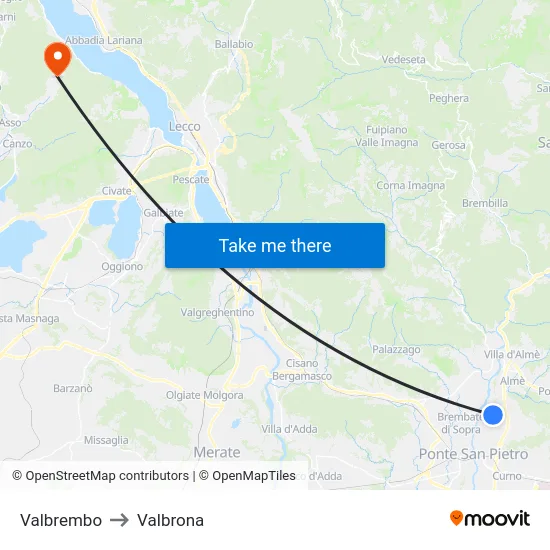 Valbrembo to Valbrona map
