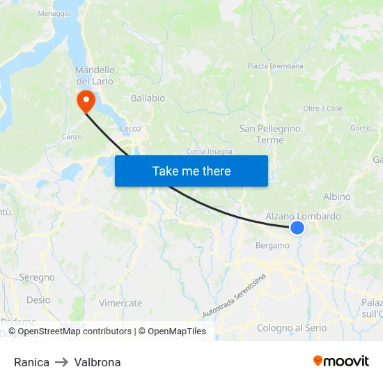 Ranica to Valbrona map