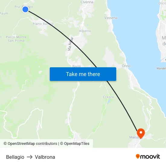 Bellagio to Valbrona map