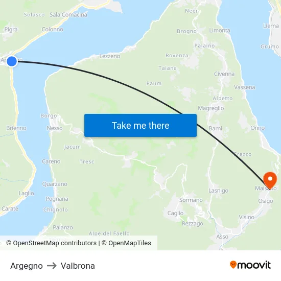 Argegno to Valbrona map