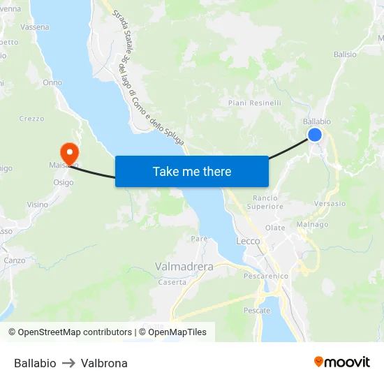 Ballabio to Valbrona map