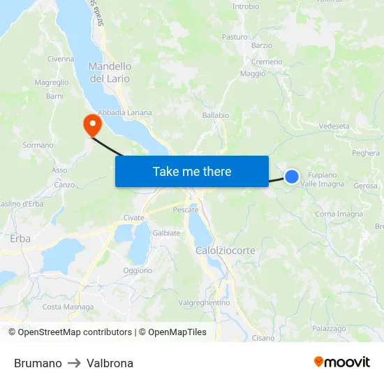Brumano to Valbrona map