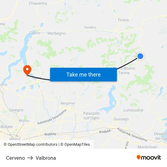 Cerveno to Valbrona map