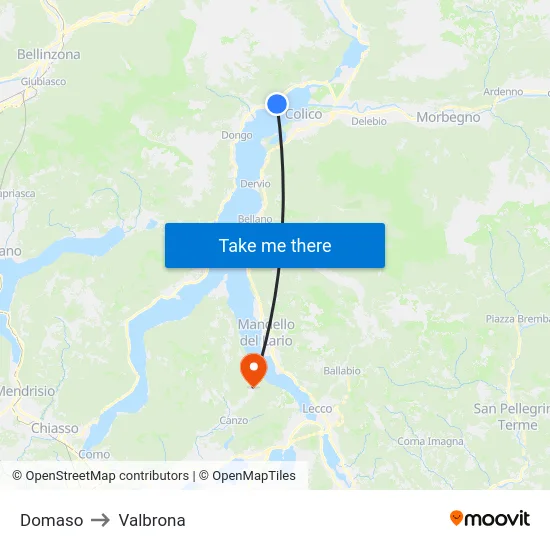 Domaso to Valbrona map