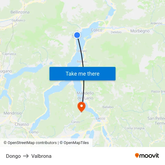 Dongo to Valbrona map