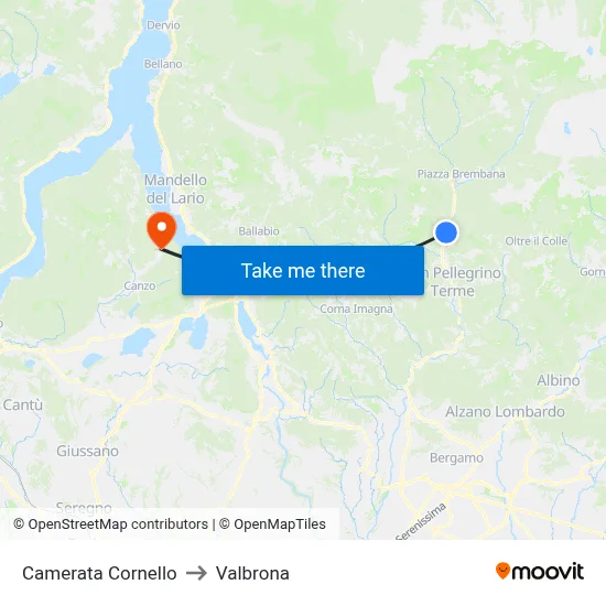 Camerata Cornello to Valbrona map