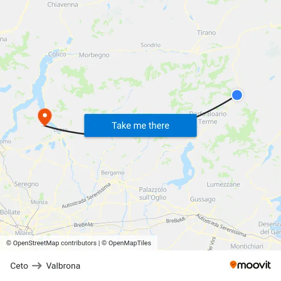 Ceto to Valbrona map