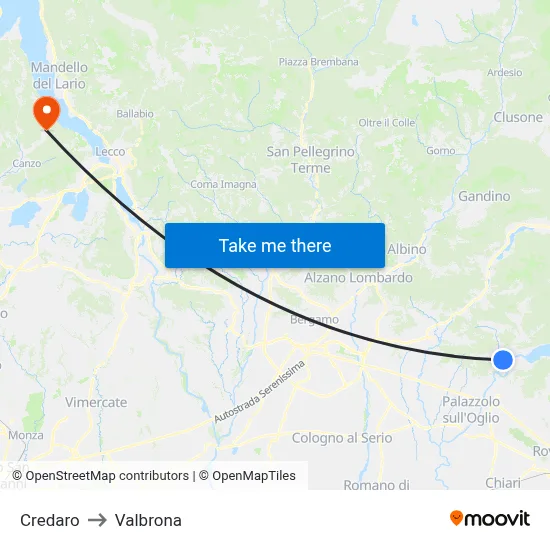Credaro to Valbrona map