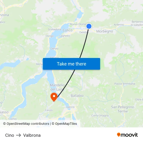 Cino to Valbrona map