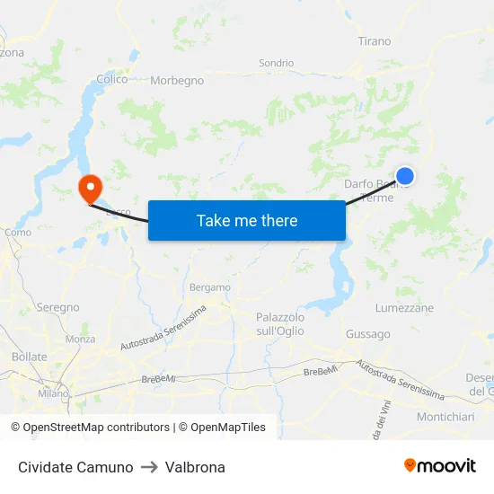 Cividate Camuno to Valbrona map