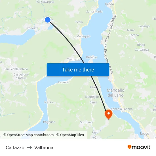 Carlazzo to Valbrona map
