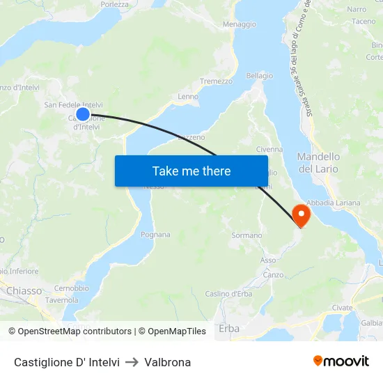 Castiglione D' Intelvi to Valbrona map
