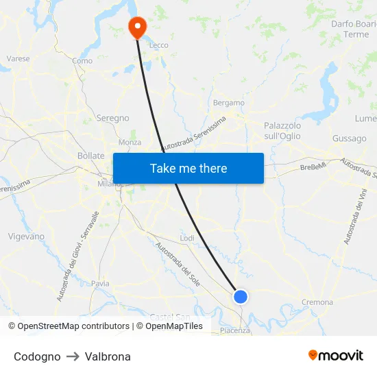 Codogno to Valbrona map