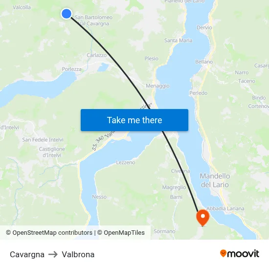 Cavargna to Valbrona map