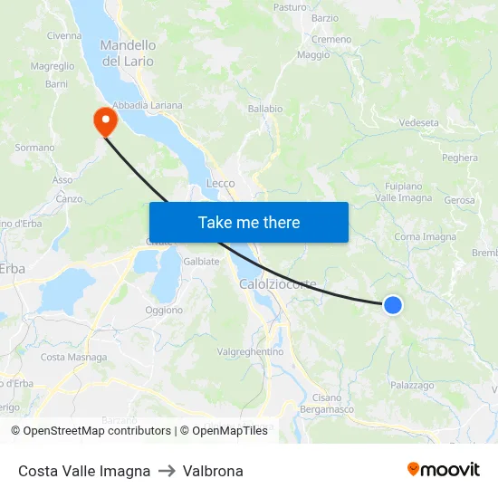 Costa Valle Imagna to Valbrona map