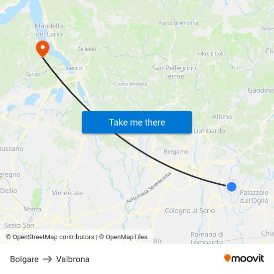 Bolgare to Valbrona map