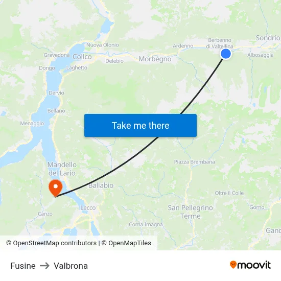 Fusine to Valbrona map