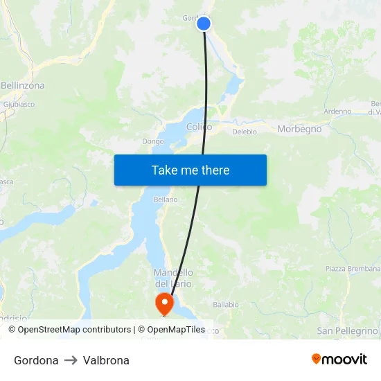 Gordona to Valbrona map