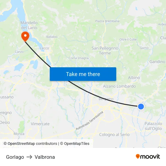 Gorlago to Valbrona map