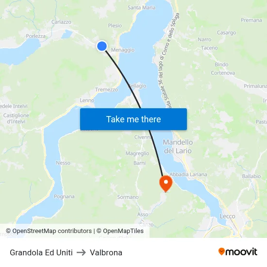 Grandola Ed Uniti to Valbrona map