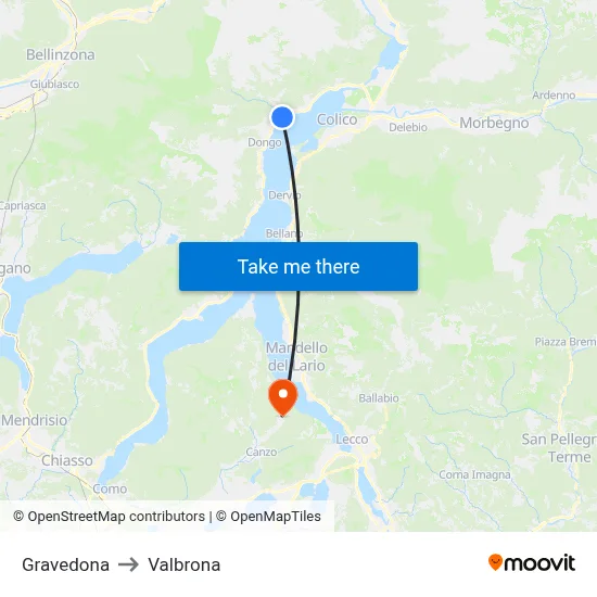 Gravedona to Valbrona map