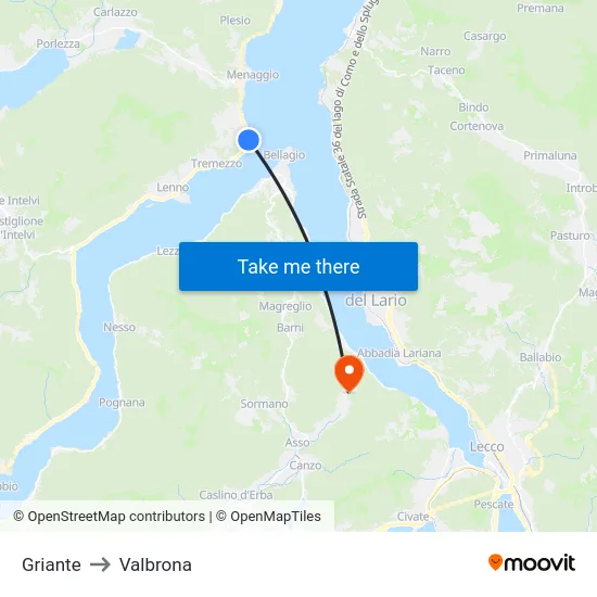 Griante to Valbrona map