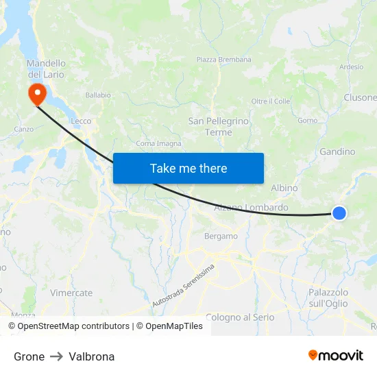 Grone to Valbrona map